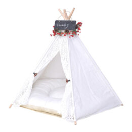 Outdoor Pet Tent: White Cotton Canvas Conical Teepee Pet Tent Collapsible Portable 06-0937 cattoyfactory.com