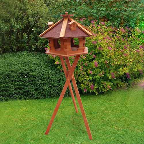 Wood bird feeder wood bird house small hexagonal solar and light 06-0976 Bird Feeder cat beds