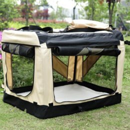 Large Foldable Travel Pet Carrier Bag with Pockets in Beige cattoyfactory.com