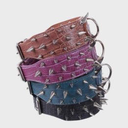 Multicolor Optional Popular Wide Studded PU Leather Spiked Dog Chain Collar cattoyfactory.com