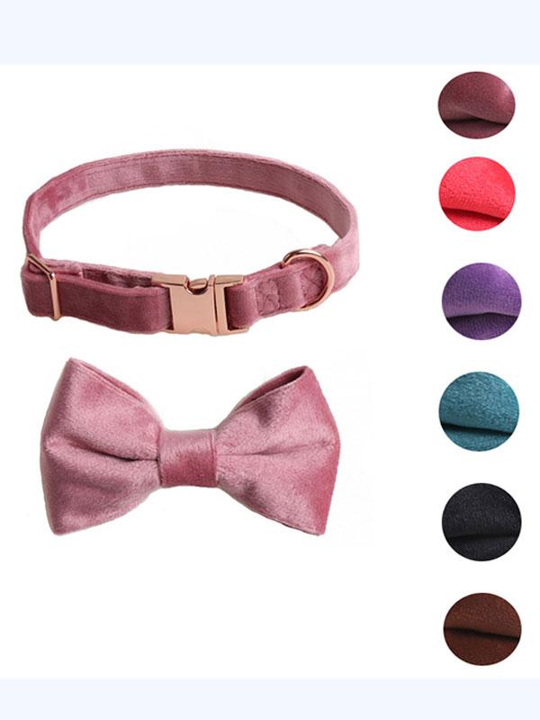 New Design Velvet Dog Bowknot Collar With Rose Gold Full Metal Buckle Leash Set 06-1607 cattoyfactory.com