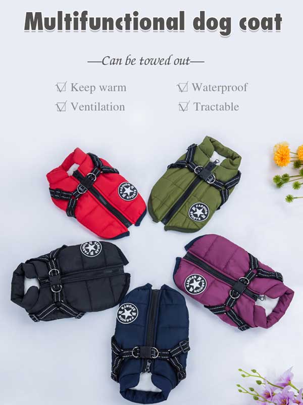 GMTPET Apparel Supplier Factory Multifunctional Dog Coat Keep Warm Waterproof Ventilation Tractable For Dog Winter Clothes 06-1593-