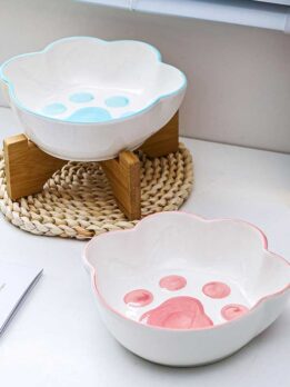 Wholesale ceramic cat food bowl cat paw print pet water bowl