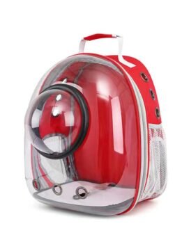 Transparent red pet cat backpack with hood 103-45034 cattoyfactory.com