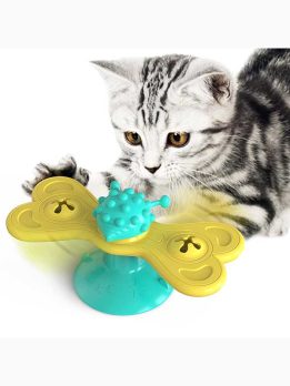 Patented Windmill Cat Toy with Suction Cup, Catnip Ball & LED Light